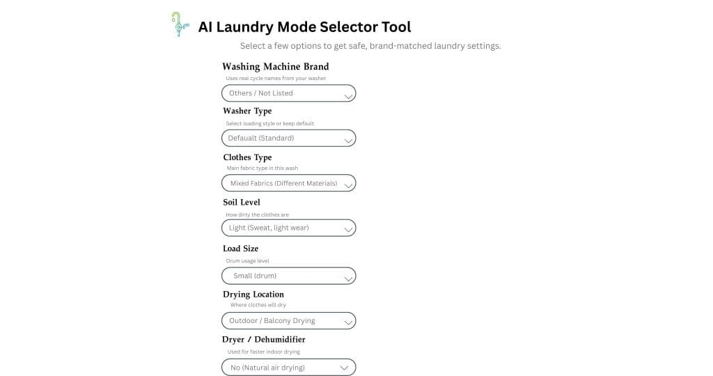 Laundry Mode Selector Tool
