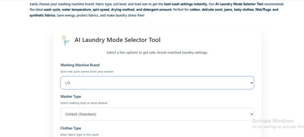 laundry mode selector tool