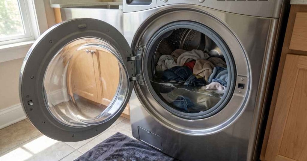 Washing machine drum full of water