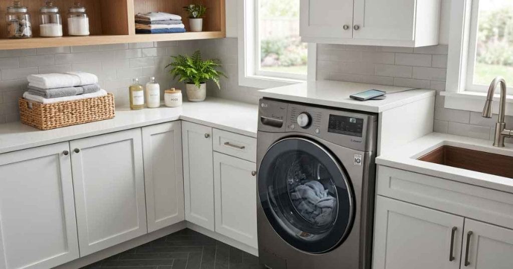 LG washing machine with smart laundry features
